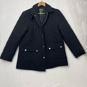 Vintage Ralph Lauren Womens LARGE Quilted Black Jacket Black White Plaid Classic